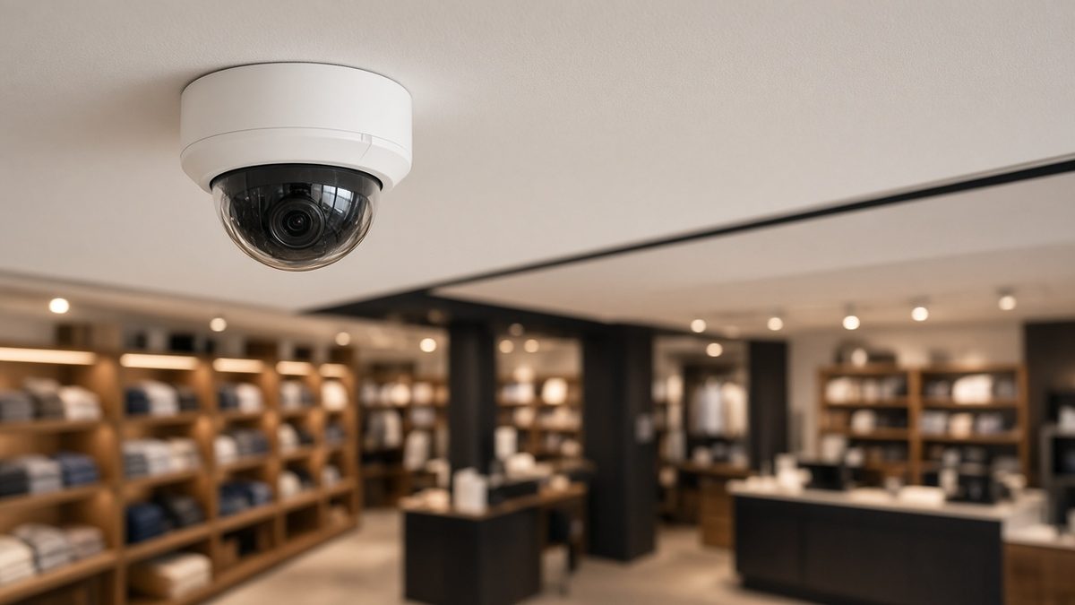 Dome CCTV camera on the ceiling of a London retail shop