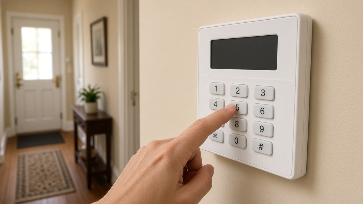 Setting an intruder alarm keypad in the hallway of a UK home